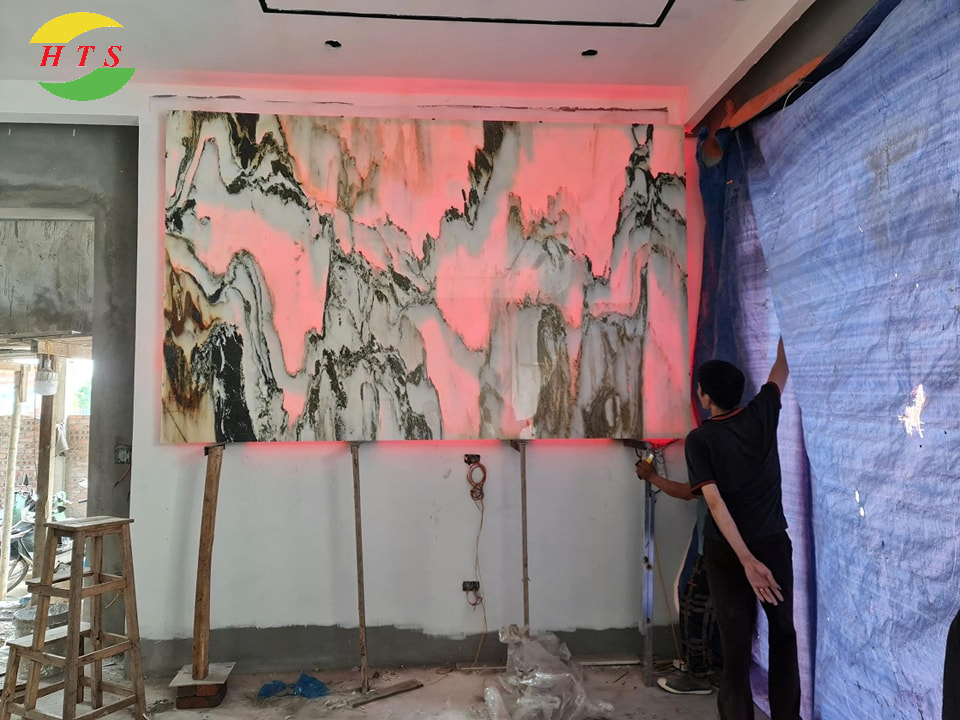 thi công tranh đá ốp tivi